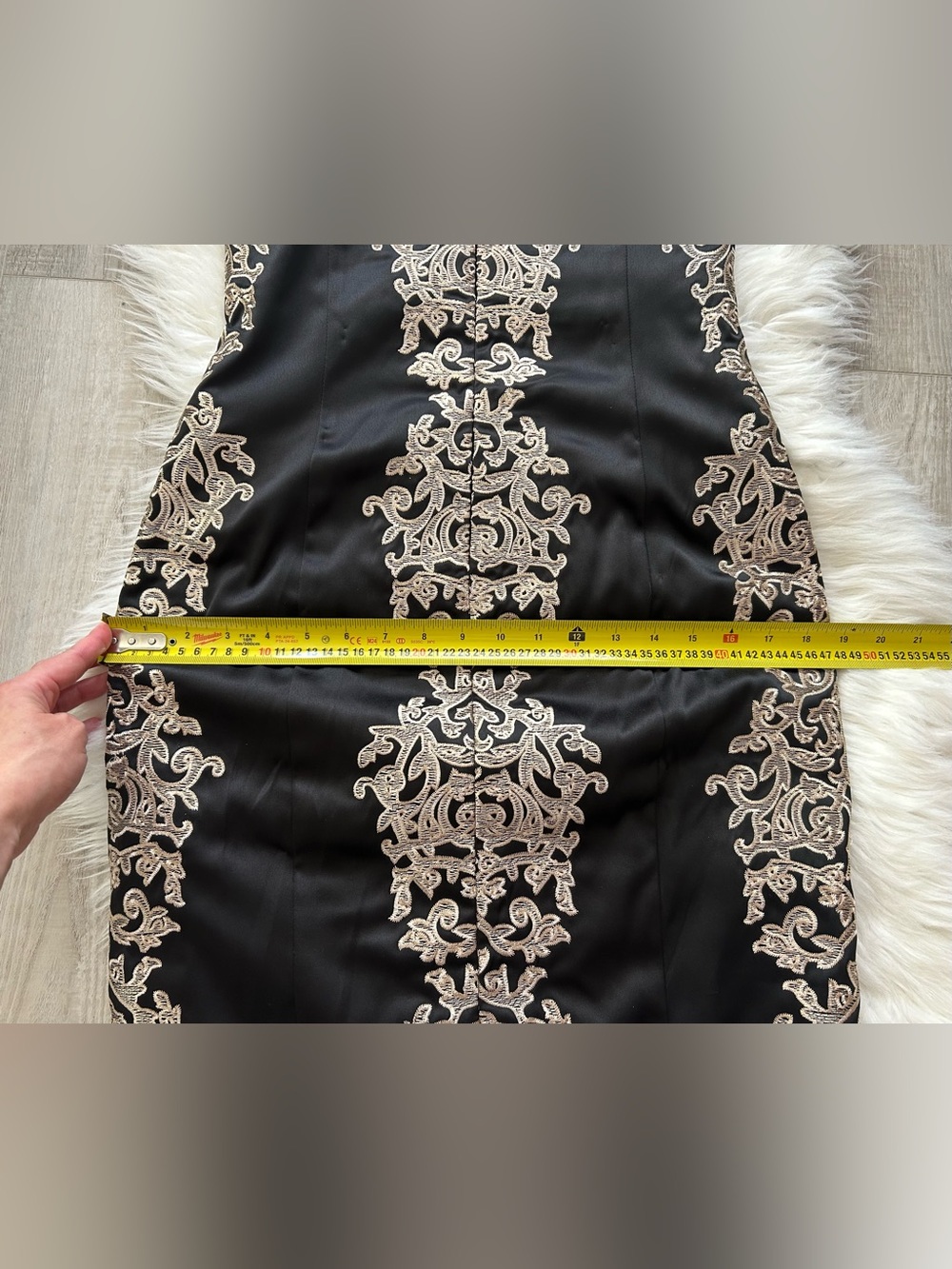 NWT Le Chateau Size S Strapless Cocktail Dress Black Satin Cream Embroidery - Picture 15 of 16